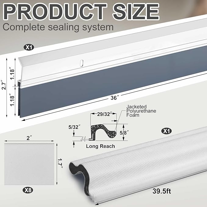 Door Weatherproofing Kit Includes 1 Pcs 36 Inch Double-Layer Metal Door Draft Stopper, 1 Pcs 39 ft Weather Stripping Seal, and 8 Corner Seal