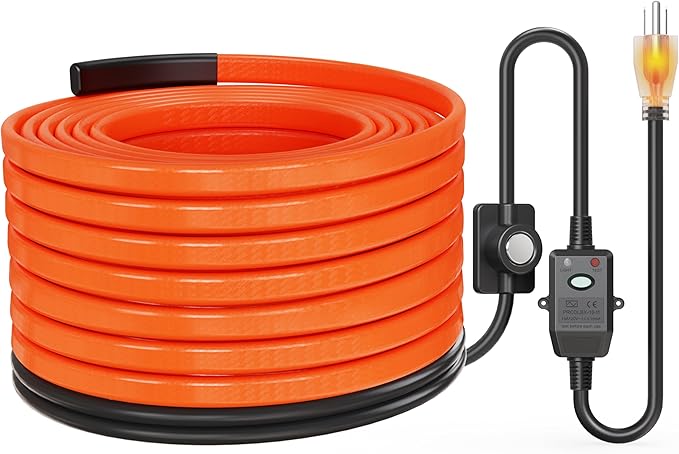 Heat Tape for Water Pipes with Thermostat & GFCI, Energy-Saving Pipe Heating Cable, Prevents Freezing, Works at -22℉, 25FT Orange, UL ETL Listed 120V