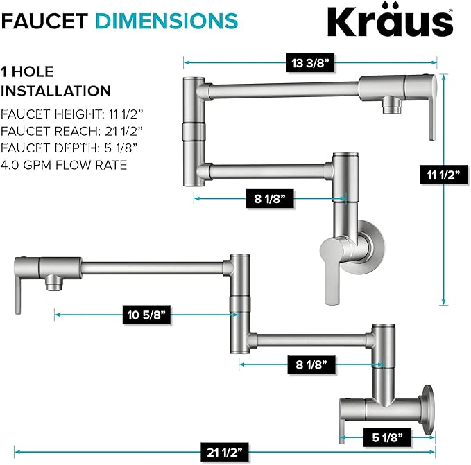 KRAUS Oletto Pot Filler Faucet with Retractable Arm, Wall Mount Kitchen Faucet, Pot Filler for Stove in Spot-Free Brushed Brass, KPF-5001SFS
