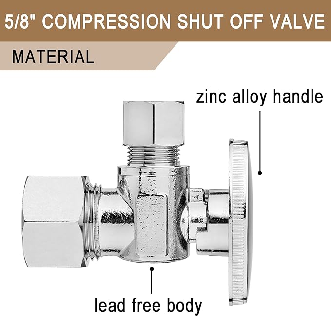 [10 Pieces] Lingmfg Angle Valve Shut Off Valve 5/8" Compression x 3/8" Compression LING-AV38-5/8COMP-A-10
