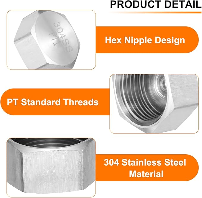uxcell 2pcs Hex End Cap 304 Stainless Steel Nut with Washer, PT 1" Female Thread Pipe Fitting, Gas Line Water Line Stop Valve Cap Tubing Ends for Plumbing Fittings, Silver Tone
