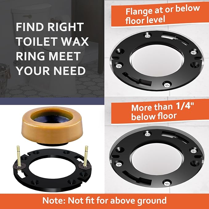 Toilet Flange Repair Kit with Extra Thick Wax Ring for Toilets Install or Leaking Toilet Wax Ring Replacement Kit Include Mounting Hardware Fits 3-inch or 4-inch Waste Lines