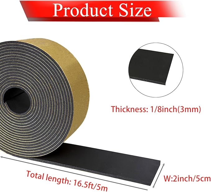 Foam Pipe Insulation Tape 2 Inch x 16.5 Feet, Self Adhesive Pipe Insulation Wrap Foam Tape 1/8 Inch Thick, AC Line Insulation Tube Cover for HVAC, Indoor and Outdoor Pipes, Protection