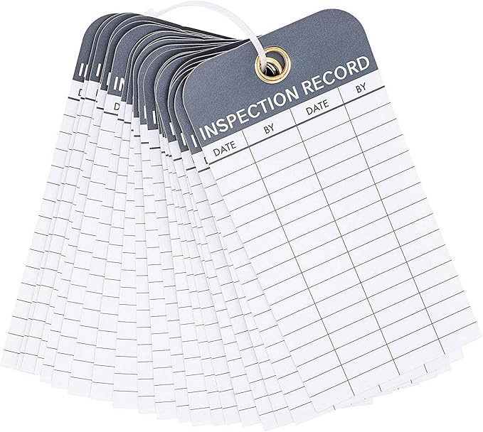 Juvale Inspection Tags for Equipment - 24-Pack, 6 x 3 in White PVC - Waterproof & Rip-Resistant with Eyelets & Cable Ties - Maintenance Log Sticker & Monthly Inspection Tags