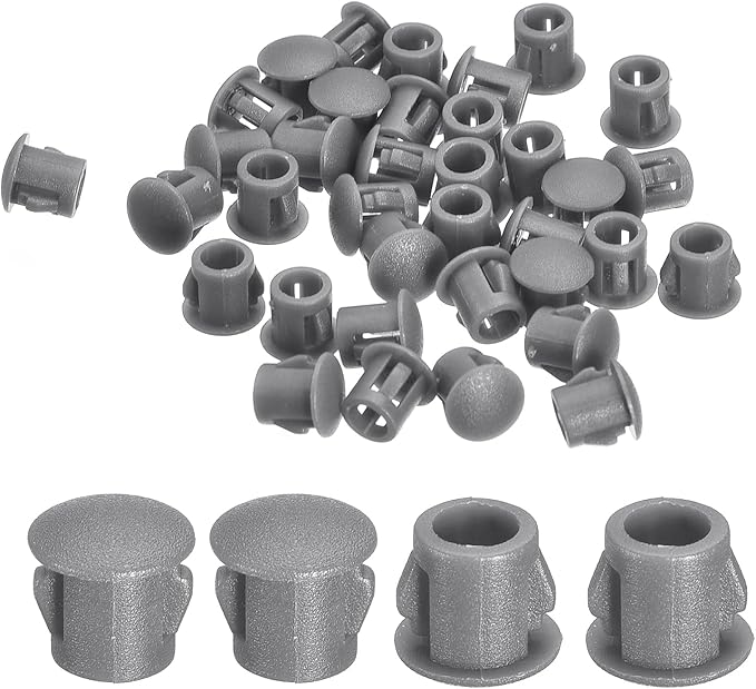 uxcell 38Pcs 6mm(1/4") Nylon Hole Plugs, Flush Type Panel Round Snap in Fastener Knockout Locking Plugs for Furniture Insert End Caps Panels, Gray