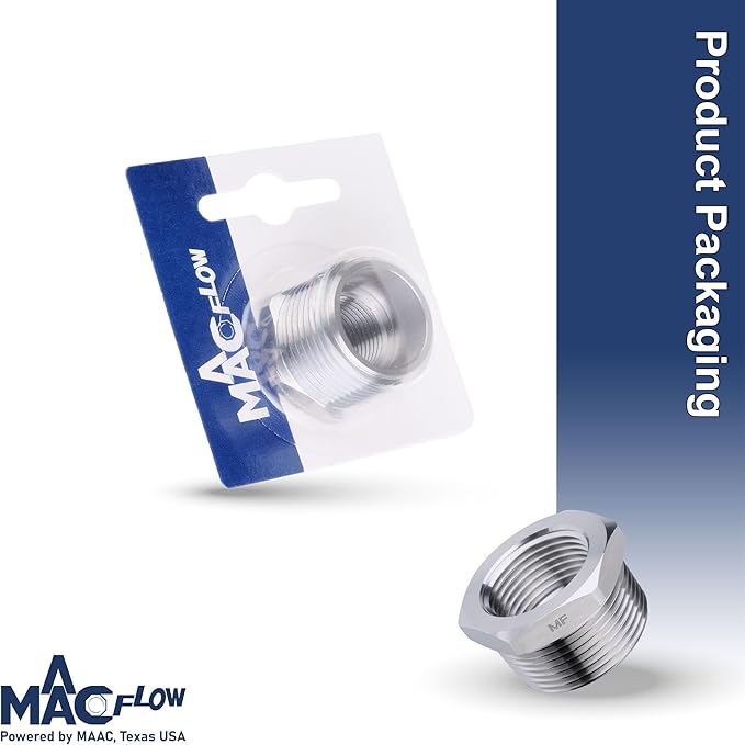 MAACFLOW Stainless Steel 3/4" Male NPT to 3/8" Female NPT Adapter Reducer Hex Bushing (Thread OD 1.02" - ID 0.58") (Pack of 1)