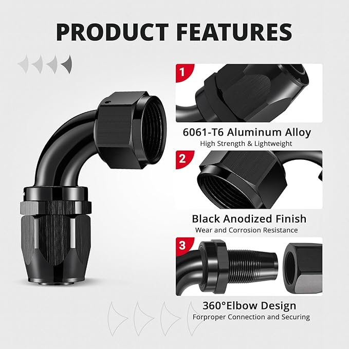EVIL ENERGY 16AN Hose End Fitting 90 Degree Swivel for CPE Braided Hose Black 2PCS