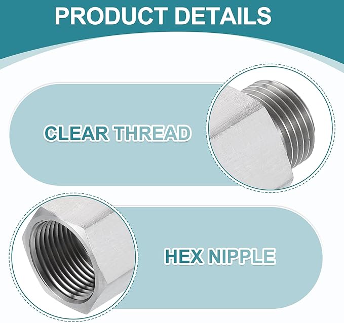uxcell Pipe Fitting Reducing Adapter, ZG1/2" Male x 3/4" NPT Female 304 Stainless Steel Reducer Connector for Water Oil Air Pressure Gauge, Silver