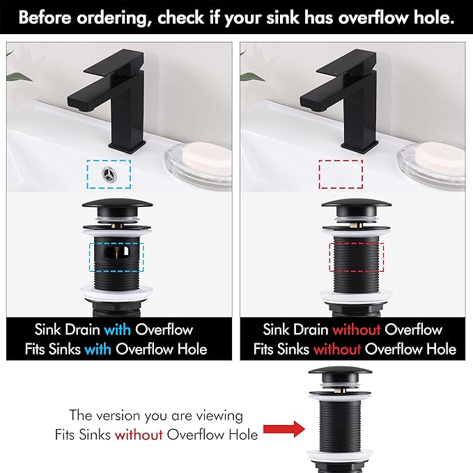 KES Bathroom Sink Drain Pop Up Drain Without Overflow, Vessel Sink Stopper Matte Black, All Metal Rustproof Brass and 304 Stainless Steel, S2008S62D-BK
