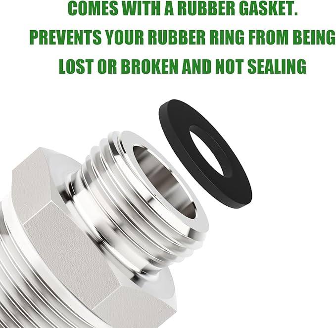 TAISHER 1PCS 304 Stainless Steel Garden Hose Adapter, 3/4" GHT Male x 1" NPT Male Garden Hose Connector with Washers