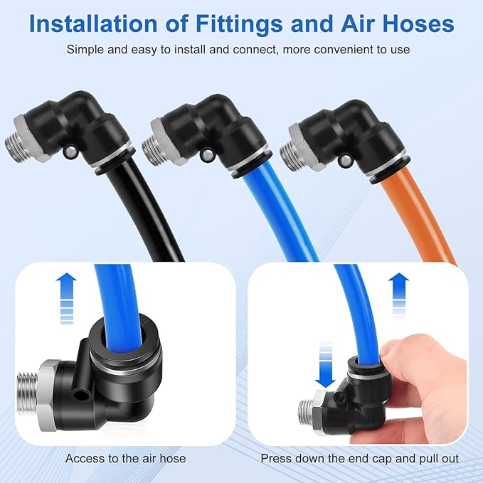12 Pcs Push to Connect Fittings 1/2 Inch Tube OD x 1/4 Inch NPT Thread Pneumatic Male Straight and Elbow Quick Connect Air line fittings