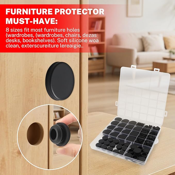 145 PCS Black Rubber Plugs, 8 Sizes of Round Hole Rubber Plugs, Round Hole Silicone Plug Snap Locks, Suitable for Automobiles and Furniture.