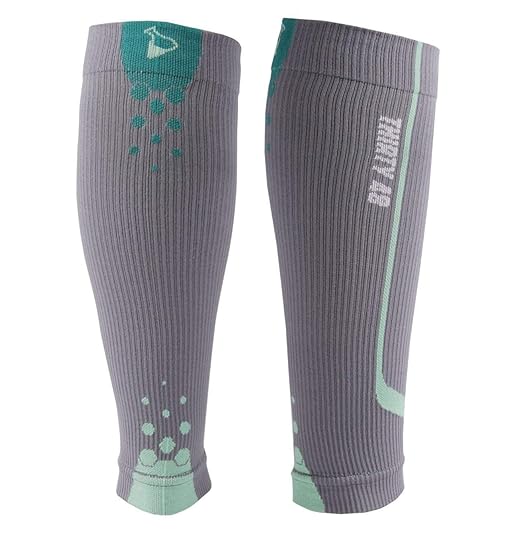 Thirty48 - "The Sock Geeks", Cp Series Calf/Shin Splint Guard Graduated Compression Sleeves-Sock; 1 Pair,Gray/Green ,Small