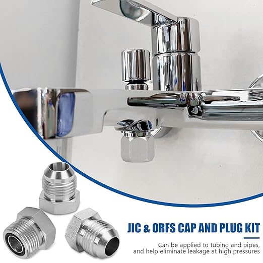 XJX 144-Piece JIC and ORFS Cap and Plug Kit, Hydraulic Hose Caps and Plugs Kit 45# Steel Pipe Fitting Set with Precision Threads