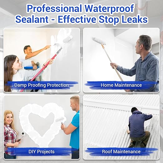 Polyurethane Waterproof Coating, 51 OZ, White, Rubber Coating Multi-Surface Leak Repair Roof, Gutter, Chimney, Basement, Indoor and Outdoor Liquid Water Proof Sealant Coating