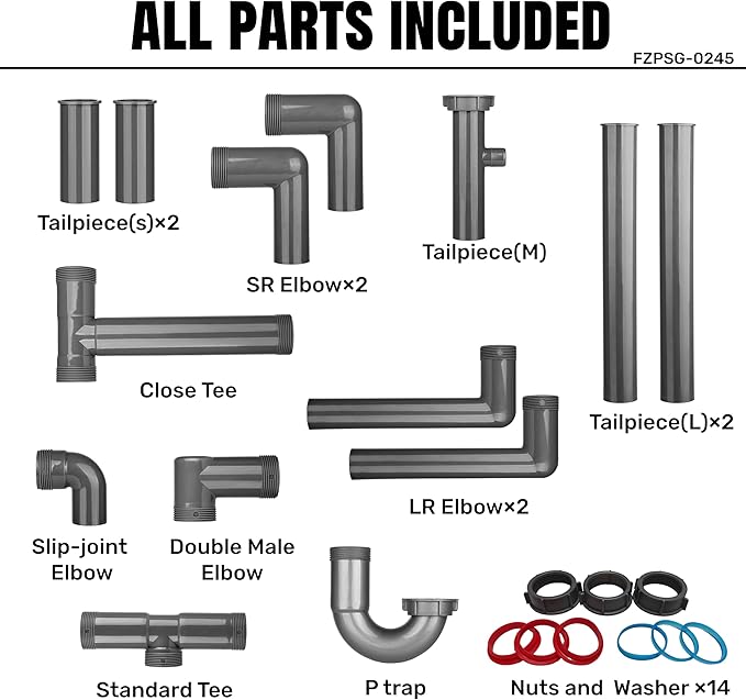 Universal 1-1/2" Kitchen Sink Drain Kit with P-Trap – Complete Plumbing Repair Kit for Most Kitchen Sinks, Includes Pipe Connectors & Installation Accessories, Easy DIY Installation