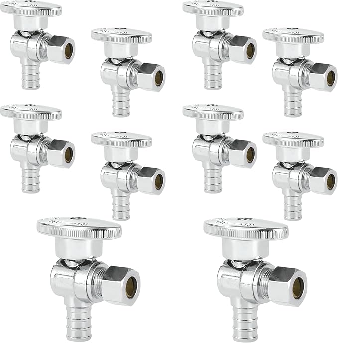 10-PCs HeSun Pex Angle Stop Valve, 1/2" Pex x 3/8" OD Compression Angle Stop, 1/4 Turn Shut Off Valve for Bathroom, ASTM F1807(VALVE076-10)