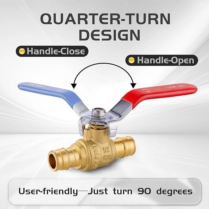 40-Pack Foskan 1/2" Brass PEX-A Full Port Ball Valve, Quarter Turn Shut-off Valve for PEX-A Tubing(Blue and Red)