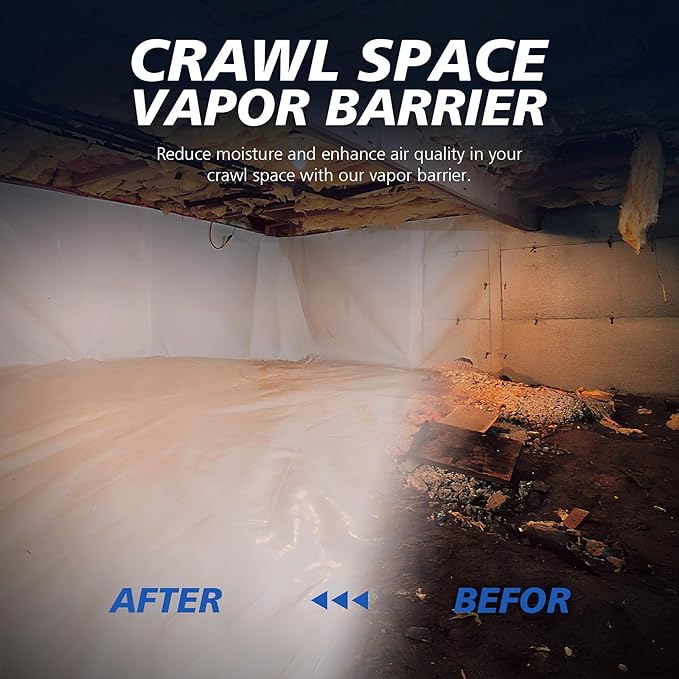 Crawl Space Vapor Barrier - 16 mil 10' x 25', Concrete Vapor Barrier, Vapor Barrier for Crawlspace Encapsulation kit, Crawlspace Liner, Roll of Heavy Duty Plastic sheeting, Black and White Panda Film