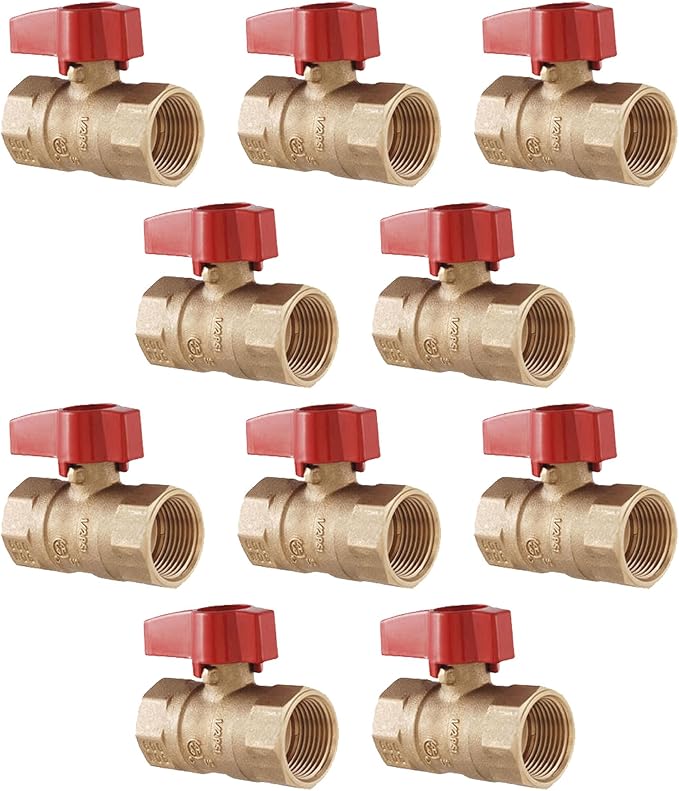[10-Pack] PROCURU 1/2-Inch FIP Straight Gas Ball Valve, Rust Resistant Brass, Quarter-Turn On/Off, CSA Certified
