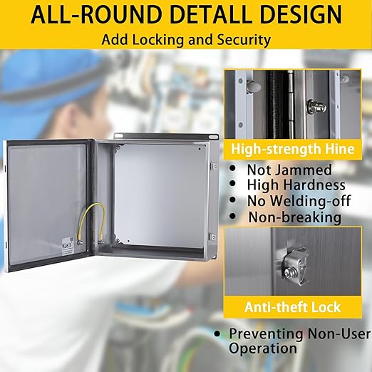 MJ-Box Steel Electrical Enclosure Box 12 x 12 x 6 304 Stainless Steel Explosion Proof Electrical Box IP66 Waterproof & Dustproof Outdoor/Indoor NEMA 4X Stainless Steel Enclosure