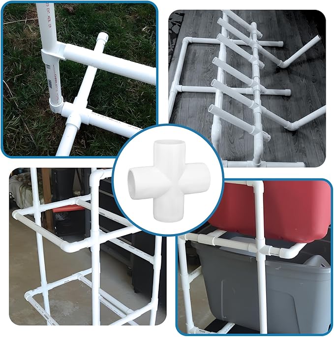 12 Packs 1 Inch Cross PVC Fittings Furniture Grade Elbow Fittings, 4-way Fittings, Tent PVC Connectors and Greenhouse Pipe Fittings