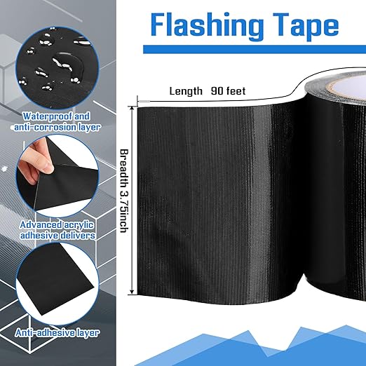 Window Flashing Tape 3.75 Inch x 90 ft Acrylic Adhesive UV Resistant Flashing Tape Waterproof, Self Adhesive & Self Sealing for Window and Door Frames