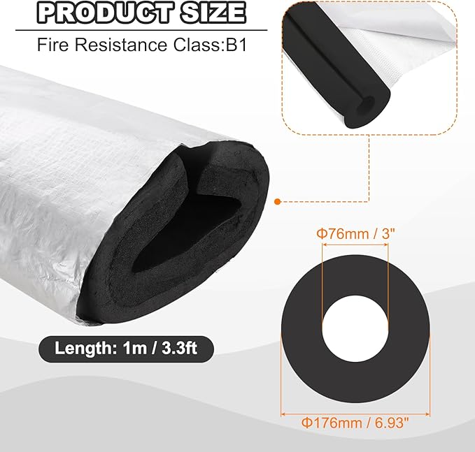 PATIKIL Pipe Insulation Foam Tube, 3.3FT Length Self Adhesive Pipe Freeze Protection Wrap with Aluminum Foil 3"(76MM) ID x 5cm Thickness for Outdoor Winter Irrigation