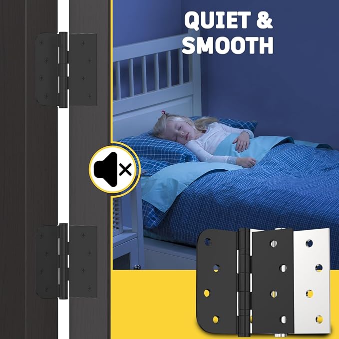 3 Pack 4in Black Door Hinges Stainless Steel Hinges Interior Door Hinges Black Matte with Square & Round Corners Perfect for Heavy-Duty Front & Back Door, Antirust & No Squeaks