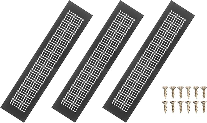 PATIKIL 16 x 3 Inch Door Air Vent Cover, 3 Pcs Aluminum Grille Ventilation Cover Louvered Diamond Hole with Mounting Screws for Cabinet Wardrobe Ceiling Door, Black
