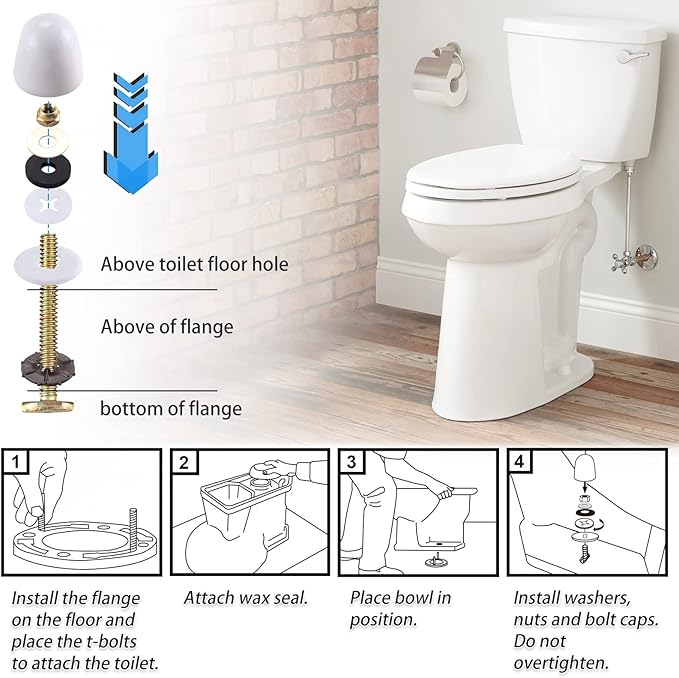 Toilet Flange with Wax Ring for Toilets Replacement Kit Includes Bolts PVC Toilet Flange Repair Kit for 3" or 4" Pipes, Fit Toilet Install & Repair
