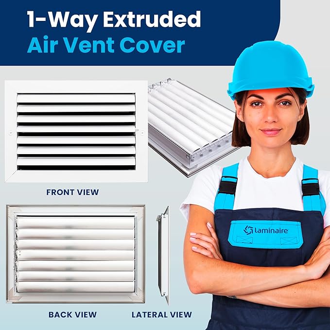 20x10 Inch (Duct Opening) Aluminum 1-Way Air Flow Vent – HVAC Vent Cover for Wall or Ceiling – Quiet HVAC Wall Register with Multi-Shutter Damper – Adjustable Curved Blade - Plastic Seal for Tight Fit