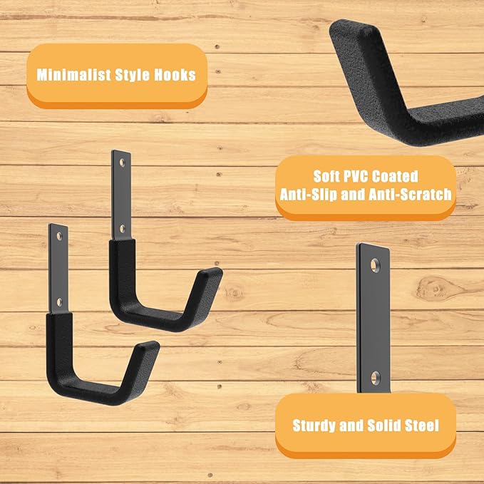 Heavy Duty Utility Hooks - Wall Mount, Hose Holder, Bike & Ladder Hooks, Chainsaw & Leaf Blower Hanger - 8 Small