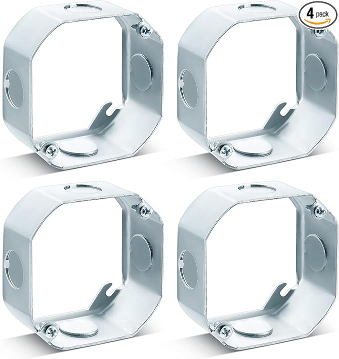 4 Pcs 4 Inch Octagon Extension Ring Ceiling Outlet Box 1-1/2-Inch Deep Round Electrical Junction Box Extender Deep Steel 15.5 Cu. in. Capacity