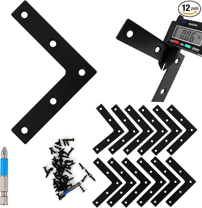 QSJ 12 Pcs L Flat Straight Brackets Corner Bracket Set 3.15'' Bracket Brace Mending Plate Stainless Steel for Wood