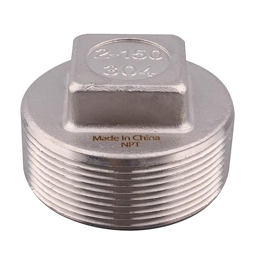 Stainless Steel 304 Cast Pipe Fitting, Square Head Cored Plug, Class 150, 2'' NPT Male