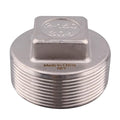 Stainless Steel 304 Cast Pipe Fitting, Square Head Cored Plug, Class 150, 2'' NPT Male