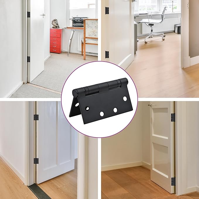 Matte Black Heavy Duty Door Hinge 4.5 X 4.5 Inch Ball Bearing Commercial Hinges Square Corners Interior and Exterior Hardware for 4-1/2 Doors Hinge Grade ANSI/BHMA A156 Grade 1.