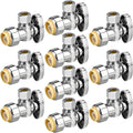 10pcs Stop Valves, 1/2" × 3/8" Angle Stop Valve, 1/2" PTC Input, 3/8" OD Compression Output, Push to Connect, 1/4 Turn, Chrome Plated Brass for Faucet, Toilet Valves, No Lead