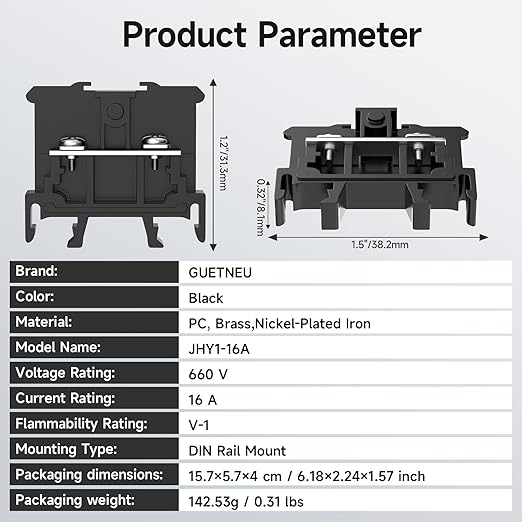 15Pcs JHY1 DIN Rail Terminal Blocks, 660V 16A, 2.5mm², Detachable & Assemblable Terminal Strip Blocks, 30Pcs 16-14 AWG Insulated Fork Spade Wire Connectors & 5.51 Inch DIN Rail Included