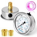 MEANLIN MEASURE 0~1000Psi Stainless Steel 1/4" NPT 2.5" FACE DIAL Liquid Filled Pressure Gauge WOG Water Oil Air,Center Back Mount, with 1/2" NPT and 3/8" NPT Hex Bushing