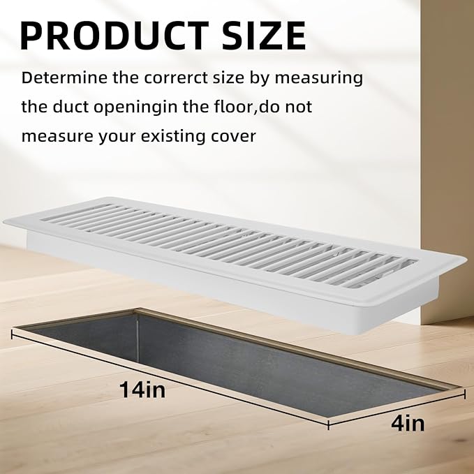 Floor Register 4x14-4 Pack Vent Covers for Home Floor Heavy Duty Steel Walkable Easy Adjust Air Supply Lever Cover for Sidewall, White