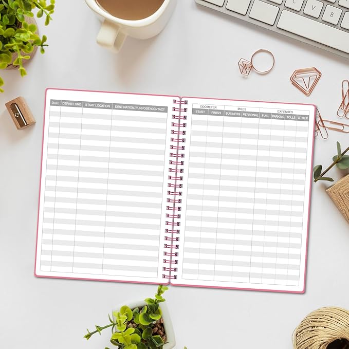 Auto Mileage Log Book for Taxes,Vehicle Maintenance Log Book, Mileage Tracker for Car with Mileage, 5.8" x 8.5", Pink