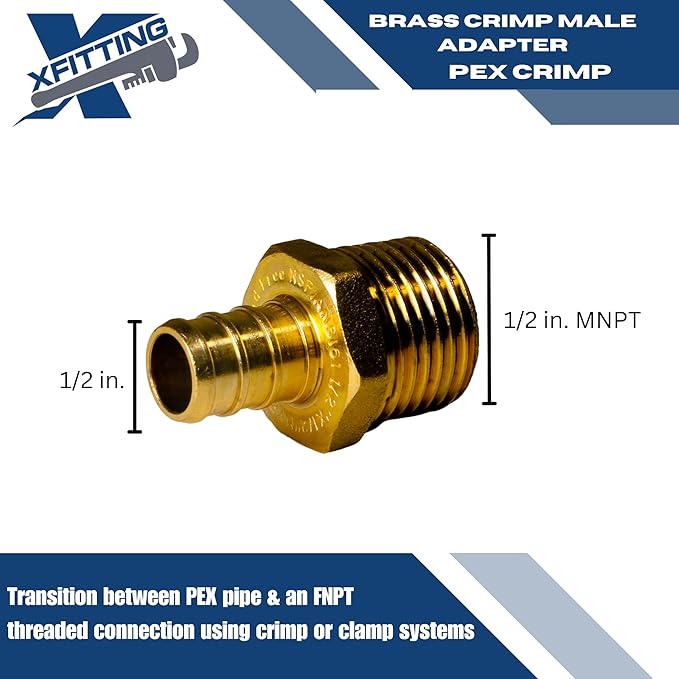 XFITTING 1/2 inch Pex x 1/2 inch Male NPT Adapter, 24-4-1=10X, 10 Pieces