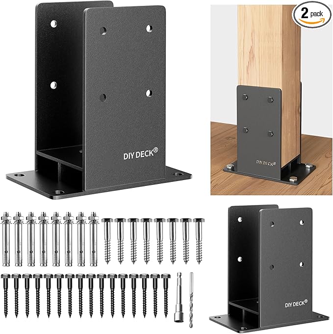 6x6 Post Base (Internal Size 5.6" x 5.6 ") Heavy Duty Stainless Steel Powder-Coated Post Anchor with Air Flow Channel Fence Post Anchor Base for Deck Railing, Pergolas, Fence Pillar, 2Pack