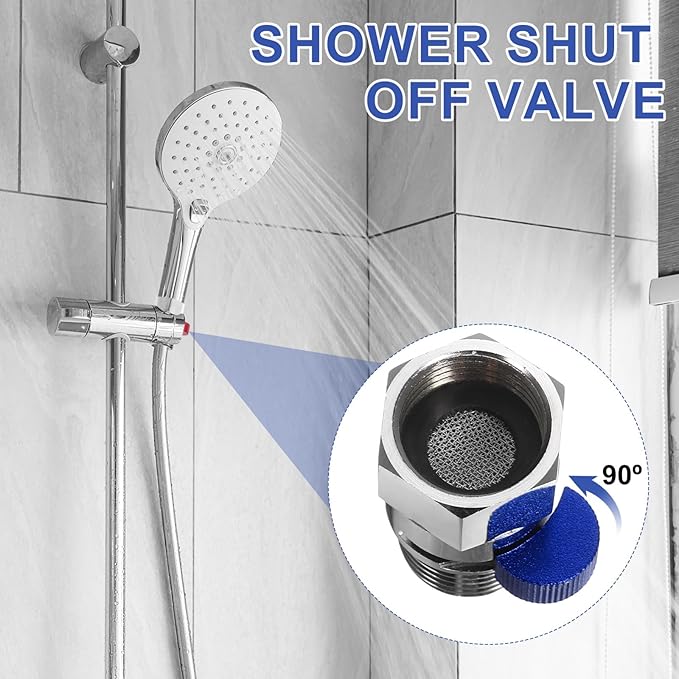 uxcell G1/2" Female x Male Shower Shut Off Valve, Brass Water Flow Control Valve for Shower Head with Hose Flow Restrictor, Blue