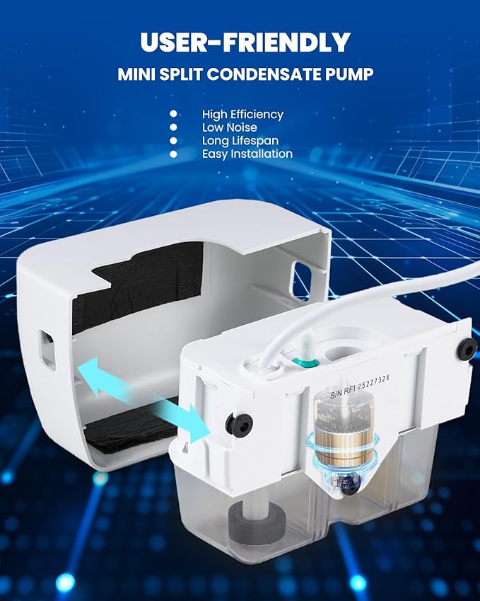 Mini Split Condensate Pump for HVAC 100-240V Automatic Condensation Drain Removal Silent Condensate Pump with 10 FT Tube Wall Mounted for Air Conditioner, Furnace, Dehumidifier, Ice Maker