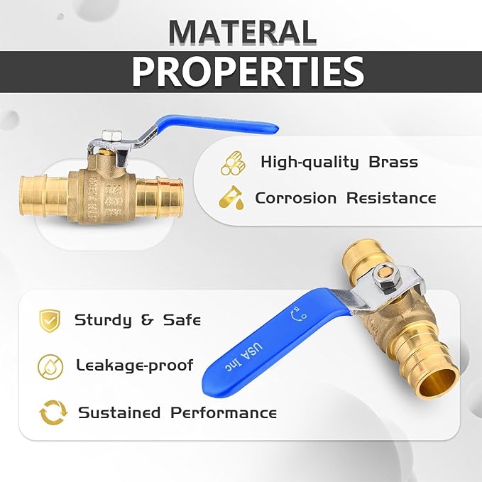 5-Pack Foskan 3/4" Brass PEX-A Ball Valve with Blue Handle, Quarter Turn Full Port Valve for PEX-A Pipe Connection