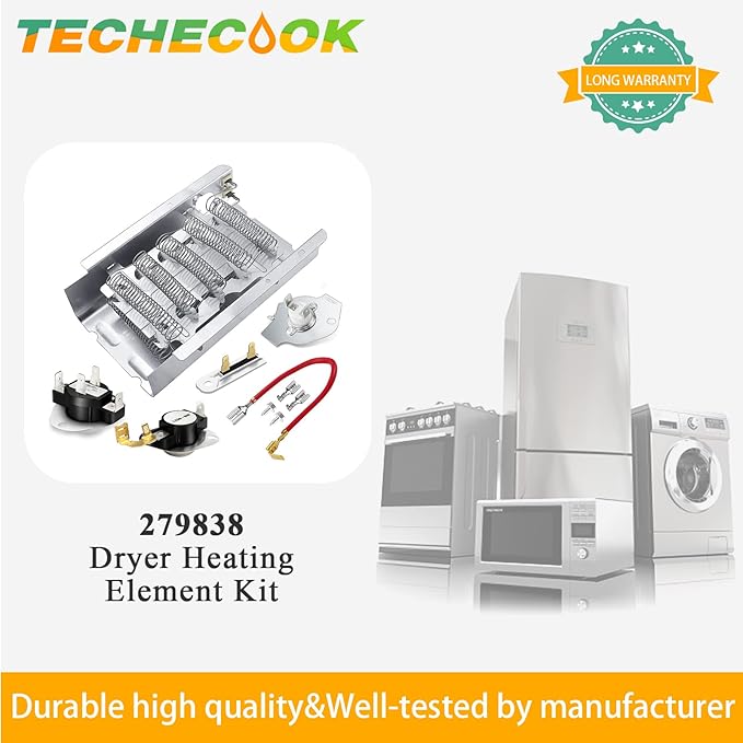 Upgraded 279838 Dryer Heating Element for Whirlpool Maytag kenmore 70 80 Series Amana Roper Admiral Dryer wed4815ew1 ned4655ew1 medc215ew1 - Replaces W10724237 4531017 3403585 3398064 by Techecook