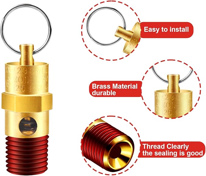 2 Pieces 1/4'' Male 125 PSI NPT Air Compressor Pressure Relief Valve Brass Safety Valve Air Compressor Check Valve